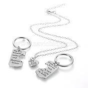 Daddy Mother Daughter Forever Love Family Heart Puzzle Jewelry Sets, Alloy Enamel Pendant Necklaces and Keychain, with Cable Chains and Lobster Claw Clasps