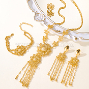 Luxurious Fringed Floral Necklace Earrings Set for Bride Wedding Party