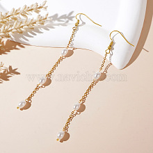 Bohemian Style Stainless Steel O-shaped Chain Pearl Pendant Earrings WT5193