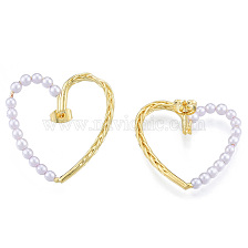 Heart Brass Stud Earring for Women, with ABS Plastic Pearl Beads, Nickel Free