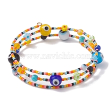 Evil Eye Lampwork & Glass Seed Bead Wrap Bracelet with Steel Wire