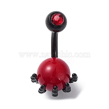 Red PVC Round Beaded Claw Dangle Belly Ring with Rhinestone, Alloy Piercing Jewelry with 304 Stainless Steel Pins for Women