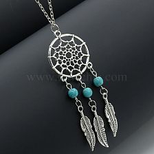 Boho Turquoise Tassel Feather Necklace