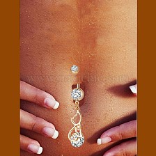 Piercing Jewelry, Brass Cubic Zirconia Kitten Navel Ring, Belly Rings, with Surgical Stainless Steel Bar, Cadmium Free & Lead Free, Cat