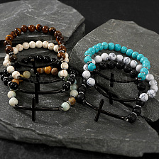 Natural agate cross bracelet for men, stylish and versatile.