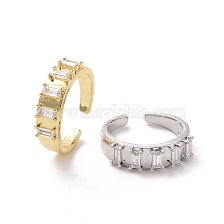 Clear Cubic Zirconia Rectangle Open Cuff Ring, Brass Jewelry for Women