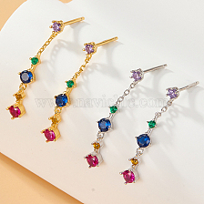 925 Sterling Silver Stud Earrings, Colorful Cubic Zirconia Diamond Drop Earrings, with S925 Stamp