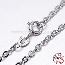 Anti-Tarnish Rhodium Plated Sterling Silver Cable Chains Necklaces, with Spring Ring Clasps, Platinum, 18 inch, 1.3mm