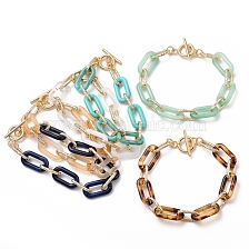 Acrylic & Aluminum Paperclip Chain Bracelets, with 304 Stainless Steel Toggle Clasps