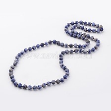 Natural Blue Spot Jasper Necklaces, Beaded Necklaces, Round, Frosted, 33 inch