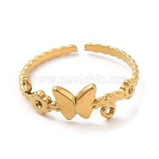 304 Stainless Steel Hollow Flower with Butterfly Open Cuff Rings for Women