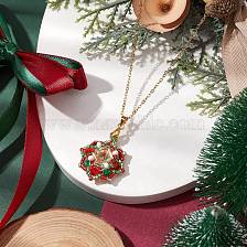 Christmas Theme Flower Glass Seed Beads & Rhinestone Pendant Necklaces, 304 Stainless Steel Cable Chain Necklaces for Women