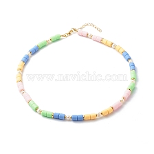 Polymer Clay Beaded Necklaces, with Brass Beads and Pearl Beads