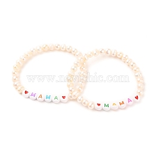 Mother's Day Gifts, Stretch Bracelets, with Natural Pearl Beads and Acrylic Beads, Word MaMa