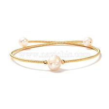 Natural Pearl Beads Bangle for Girl Women, Steel & Copper Wire Torque Bangles, Golden, Seashell Color, Inner Diameter: 2 inch(5cm)