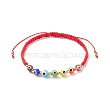 Lampwork Round Evil Eye Braided Bead Bracelet, Adjustable Bracelet for Women