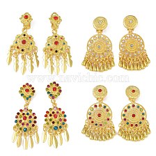 Bohemia Zinc Alloy Rhinestone Clip-on Earrings, Golden Tone Tassel Chandelier Earrings for Women