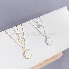 Fashion Moon Copper Star Zircon Necklace