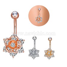 Brass Piercing Jewelry, Navel Ring Belly Rings, with 304 Stainless Steel Bar, with Cubic Zirconia, Mixed Shapes