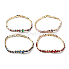 Brass Micro Pave Cubic Zirconia Chain Bracelets with Fold Over Clasps, Heart