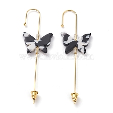 Brass Ear Wrap Crawler Hook Earrings, with Cellulose Acetate(Resin) and Ear Nuts, 
Butterfly, Golden