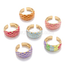 Brass Enamel Cuff Rings, Open Rings, Long-Lasting Plated, Rhombus, Golden