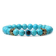 Natural Turquoise Crown Bracelet Evil Eye Stone Couple Bracelet Hand String.