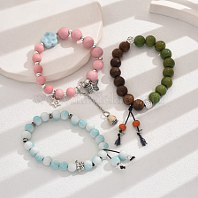 Cute Ceramic Bead Bracelet with Adjustable Colorful Beads for Women