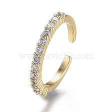 Adjustable Brass Micro Pave Clear Cubic Zirconia Cuff Rings, Open Rings, Long-Lasting Plated, Real 18K Gold Plated, US Size 6(16.5mm)