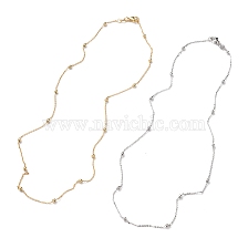 Brass Cable Chain Necklaces, with Round Beads and Lobster Claw Clasps, Long-Lasting Plated