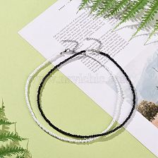 2 Pcs 2 Colors Black & White Glass Seed Beaded Necklaces Set, Choker Jewelry for Women and Girls