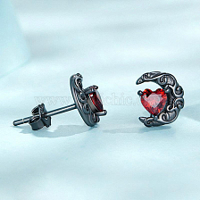 S925 Silver Heart Moon Stud Earrings Halloween Easter Jewelry