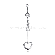 Piercing Jewelry, Brass Cubic Zirconia Navel Ring, Belly Rings, with 304 Stainless Steel Bar, Lead Free & Cadmium Free, Heart