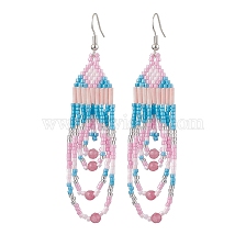 Iron with Glass with Natural White Jade Dangle Stud Earring, Tassel