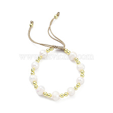 Adjustable Natural Pearl & Brass Braided Beaded Bracelet for Women