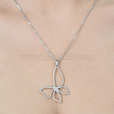 201 Stainless Steel Hollow Butterfly Pendant Necklace