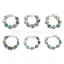 Natural Abalone Shell/Paua Shell Link Chain Bracelets, Platinum Brass Jewelry for Women, Cadmium Free & Lead Free