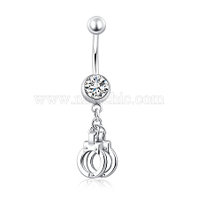 Piercing Jewelry Real Platinum Plated Brass Rhinestone Handcuffs Navel Ring Belly Rings, 43x9mm