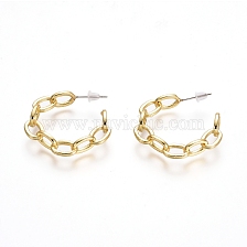 Semicircular Brass Cable Chain Stud Earrings, Half Hoop Earrings, with 925 Sterling Silver Pin and Plastic Ear Nuts, Long-Lasting Plated