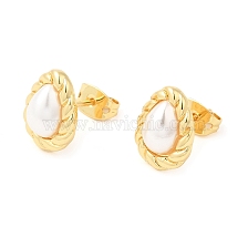 Brass Teardrop Stud Earrings with Plastic Pearl Beaded, Long-Lasting Plated, Lead Free & Cadmium Free