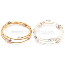 Four-Loops Brass & Natural Freshwater Pearl Beaded Wrap Bracelets for Women