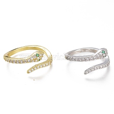 Adjustable Brass Micro Pave Cubic Zirconia Snake Cuff Rings, Open Rings, Long-Lasting Plated