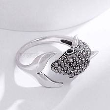 Cute Animal Fish Sterling Silver Inlay Zircon Open Rings