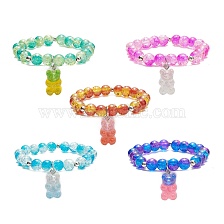 Bling Galss Round Beaded Stretch Bracelet, Resin Bear Charms Adjustable Bracelet for Kids