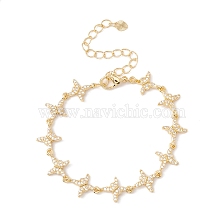 Clear Cubic Zirconia Butterfly Link Chains Bracelet, Brass Jewelry for Women, Cadmium Free & Lead Free