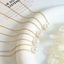 1 Piece Simple Style Round Imitation Pearl Titanium Steel Women'S Necklace