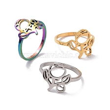 201 Stainless Steel Rose of Life Finger Ring, Hollow Wide Ring for Valentine's Day