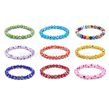 9Pcs 9 Color Handmade Evil Eye Lampwork Round Beaded Stretch Bracelets Set for Children