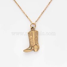 Retro Cowboy Style Boots Stainless Steel Plating 18K Gold Plated Pendant Necklace