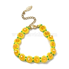 Sunflower Woven Glass Beaded Bracelets, with 304 Stainless Steel Chain Extenders